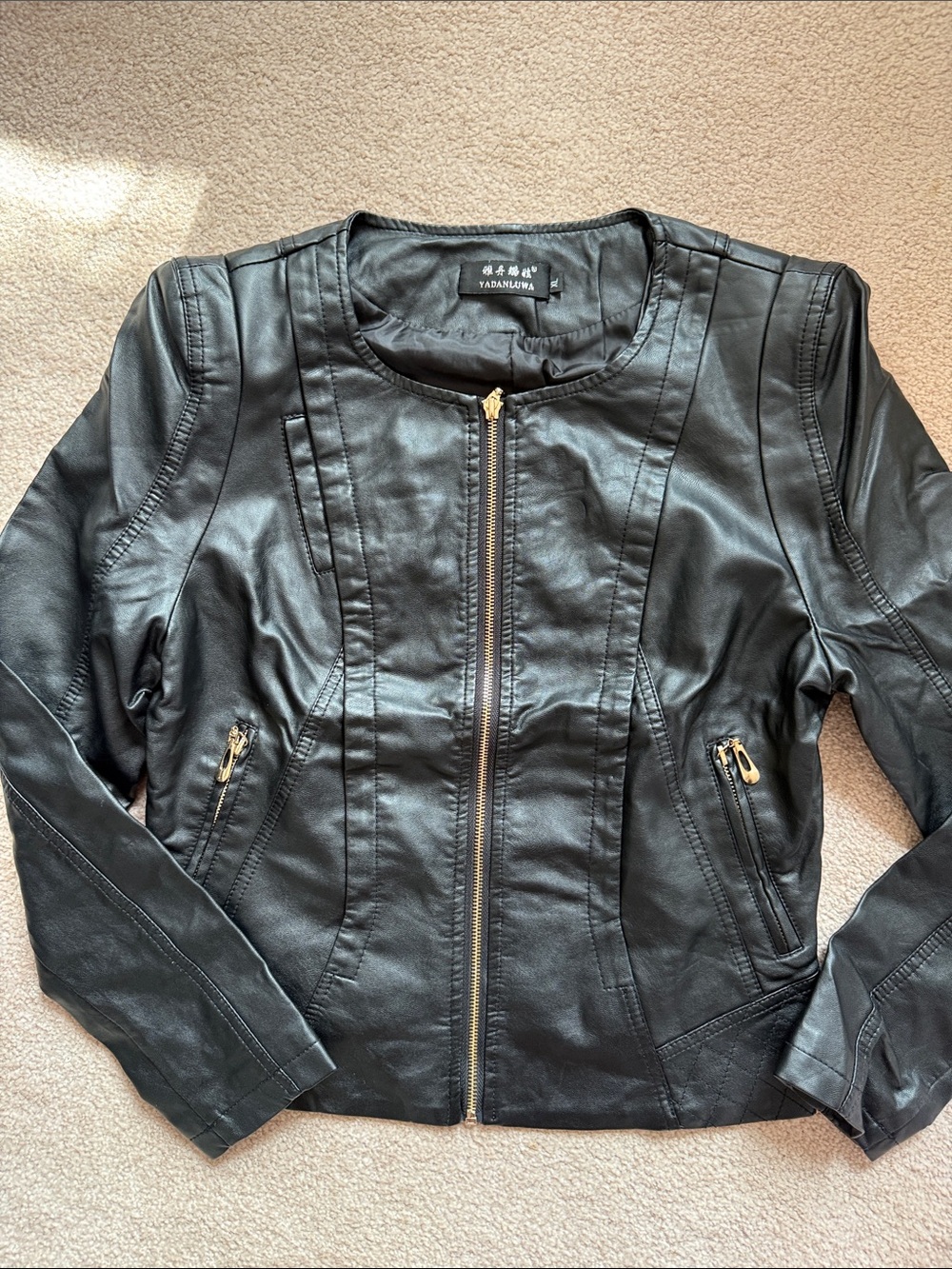 Black Faux Leather Zip-Front Women's Jacket